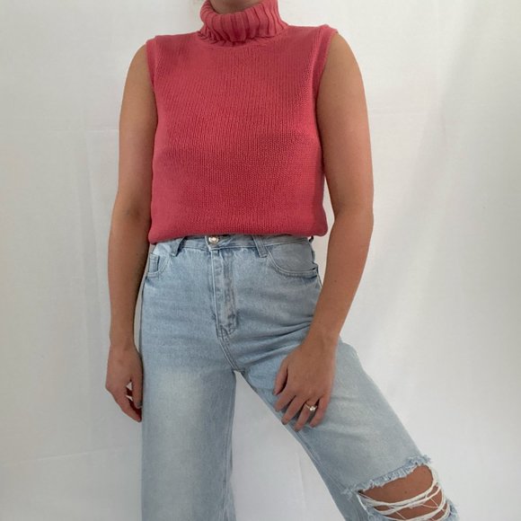 Vintage Chunky Muted Rust Sleeveless Turtleneck - Picture 3 of 10